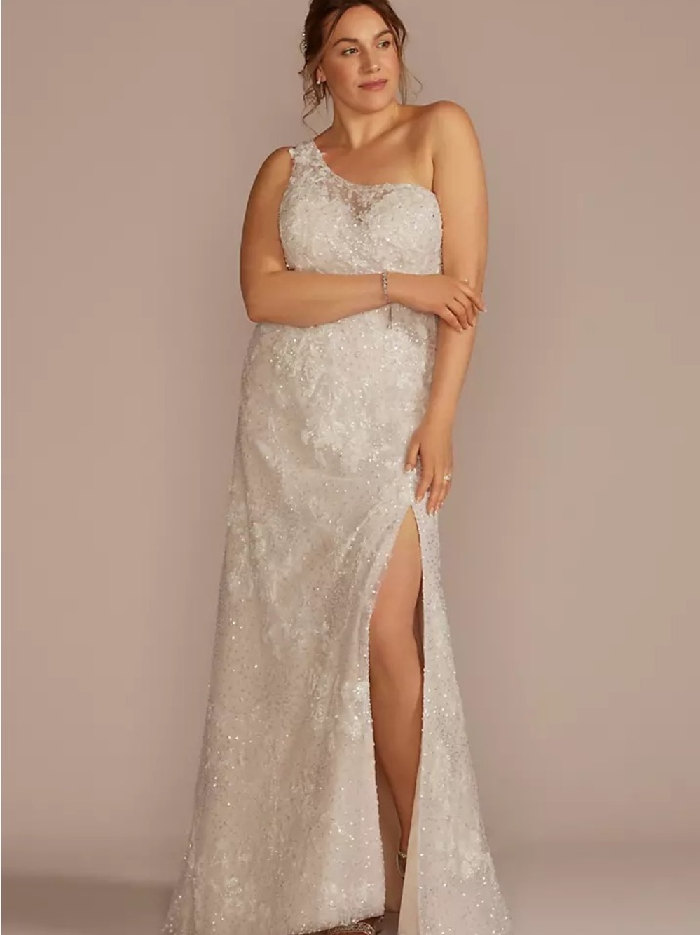 One shoulder beaded wedding gown